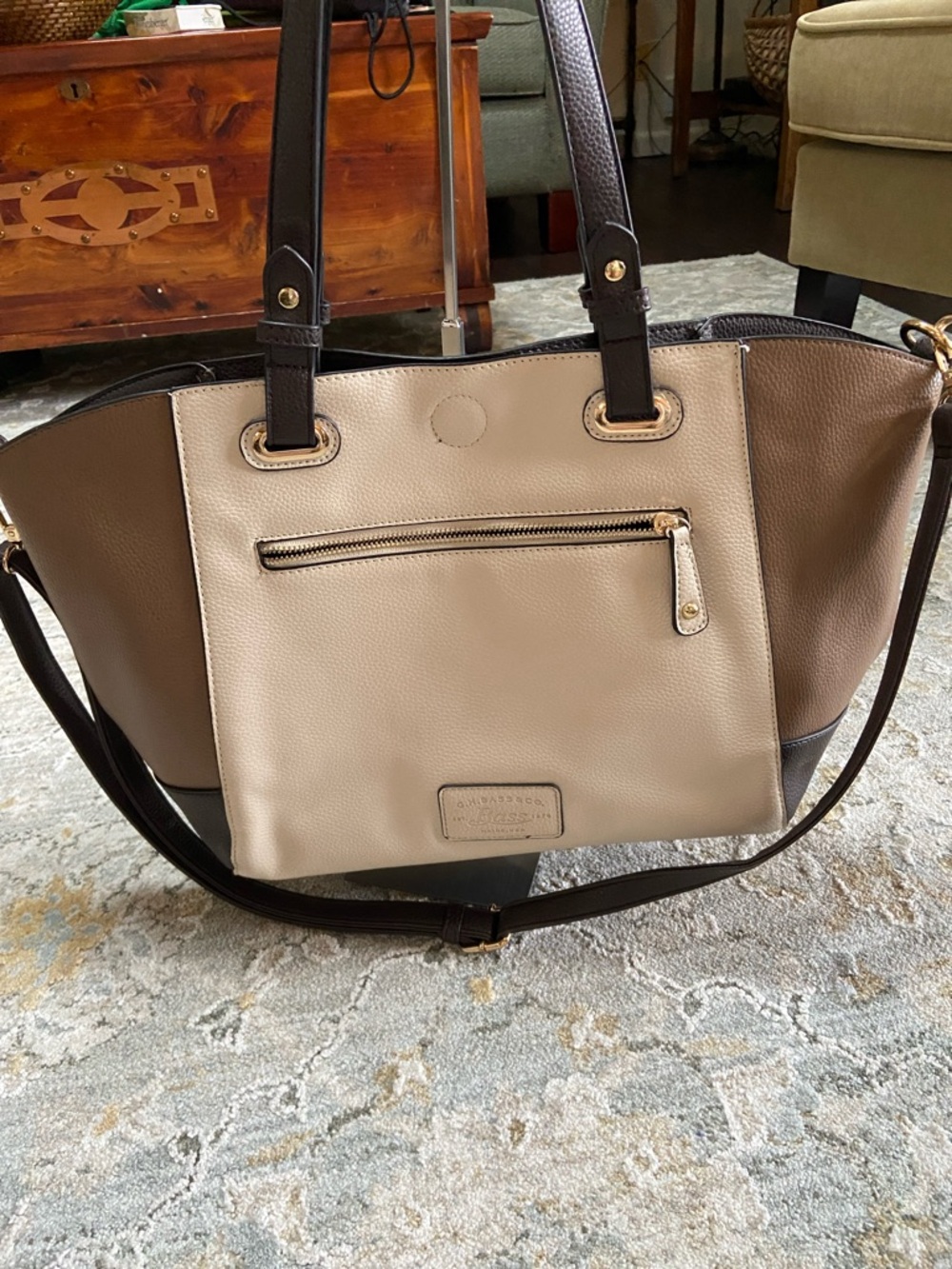 G.H. Bass & Co. Taupe-Chocolate Tote with Removable Interior Purse
